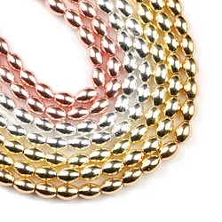 JHNBY Oval Shape Hematite 4x6mm Grain Rice Gold Color Natural Stone Spacer Loose Beads For Jewelry Making Diy Bracelets 15''