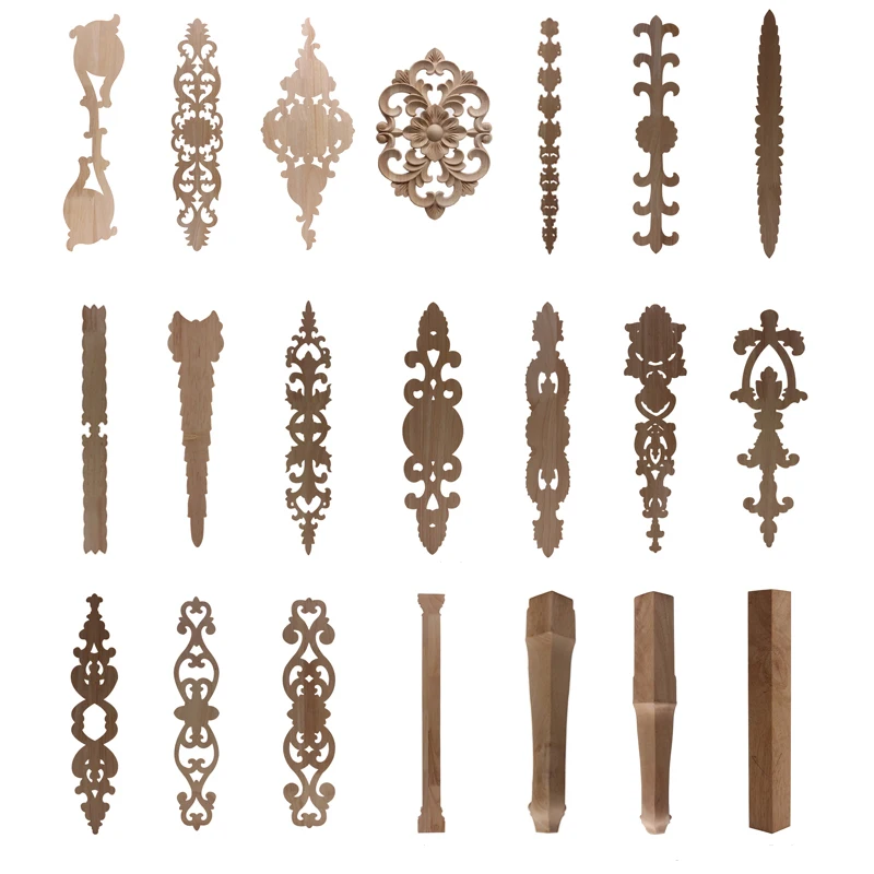 Vintage Customized Exquisite Wood Decal Wood Mouldings Wood Applique Onlay Large Rose Wooden Home Decoration Window Decoration