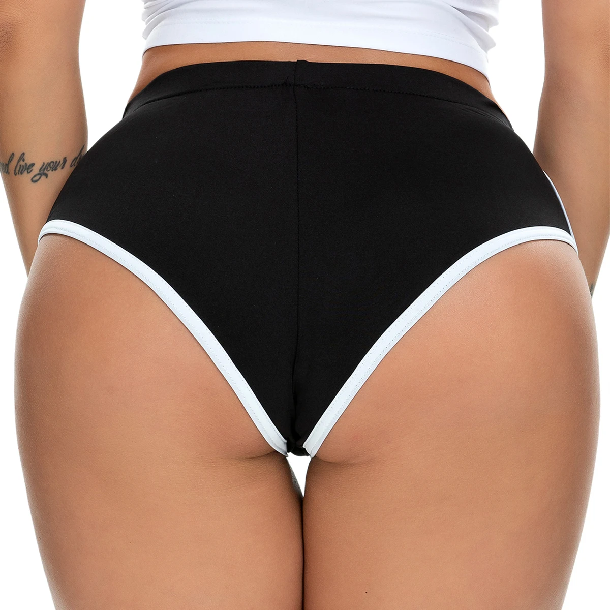 Women Summer Mid-rise Elastic Waist White Edge Booty Yoga Shorts Female Sports Gym Workout Exercise Fitness Running Mini Shorts