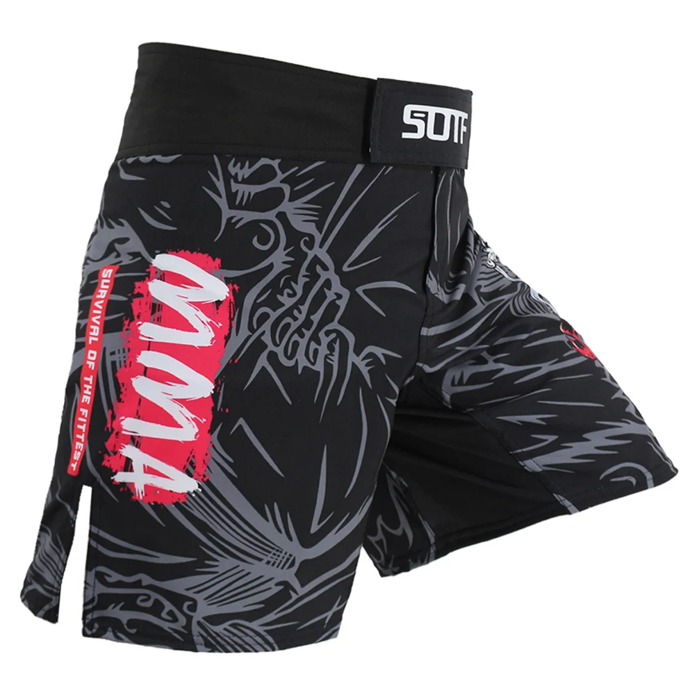 Sotf mma geometria tecnologia cabeça de cobra fitness respirável boxing shorts tigre muay thai mma shorts kickboxing luta calças sanda