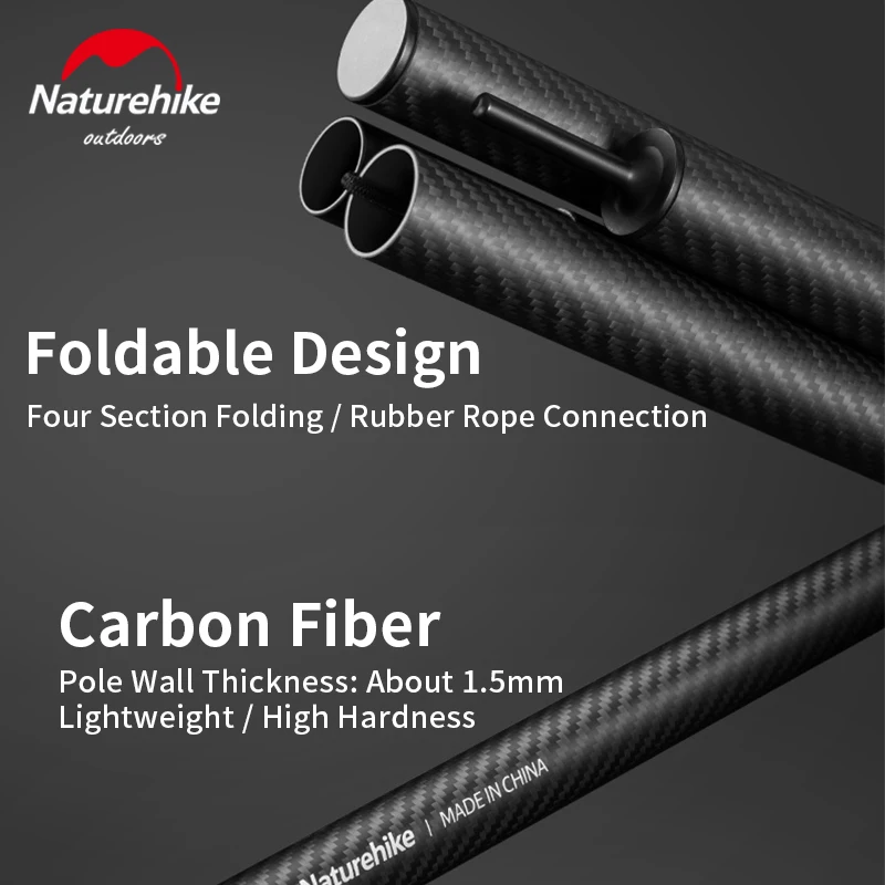 Imagem -06 - Naturehike Carbon Fiber Canopy Pole Outdoor Folding Toldo Preto Tenda do Pólo Camping Piquenique Sun Shelter Suporte Rod 4-seção 2.4m