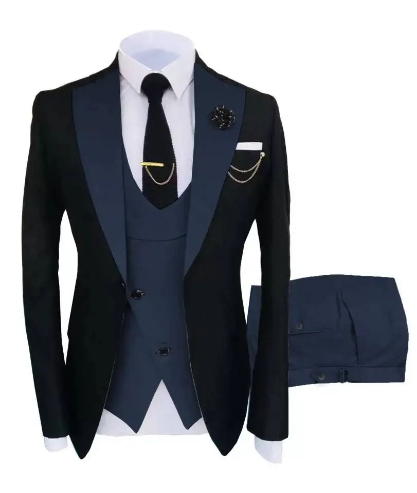 

SZMANLIZI 2023 Navy Blue Black Men Suits 3 Pieces Dress Wedding Groom Tuxedos Groomsmen Slim Fit Best Man Party Suits Bridegroom