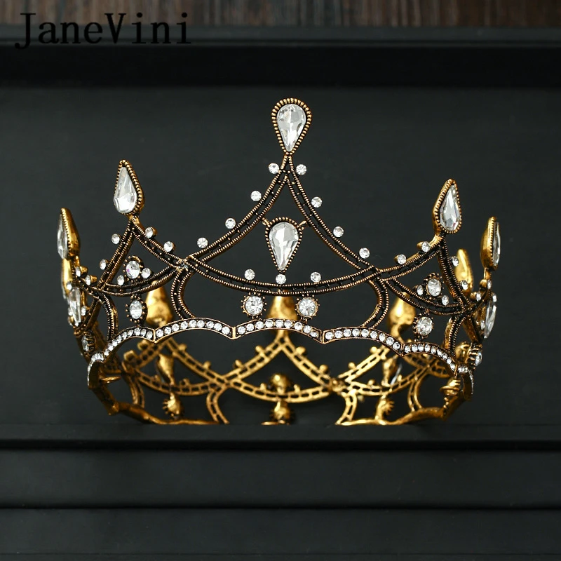 

JaneVini Vintage Gold Baroque Crystal Wedding Crowns Full Circle Tiara for Women Bridal Diadem Jewelry Wedding Hair Accessories