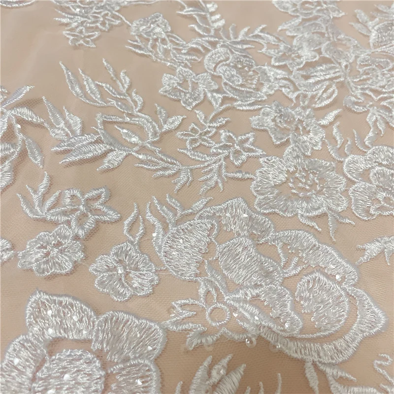 3 Yards $only Good Quality Pure White Floral Sequins Embroidery Lace Fabric Garment Dress French Lace DIY Sewing Material