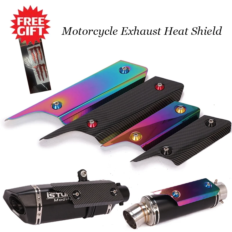 オートバイの排気サイレンサー,カーボンカバー,熱シールド,ステッカー付き,330mm-220mm