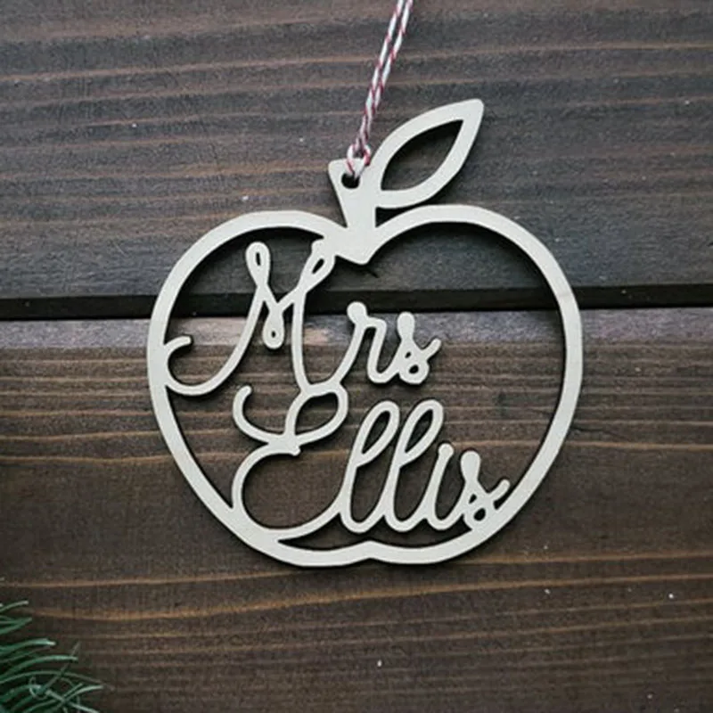 Custom wooden Apple Christmas Tag with different name,Christmas decor,personalized name , Mrs First Christmas Ornament