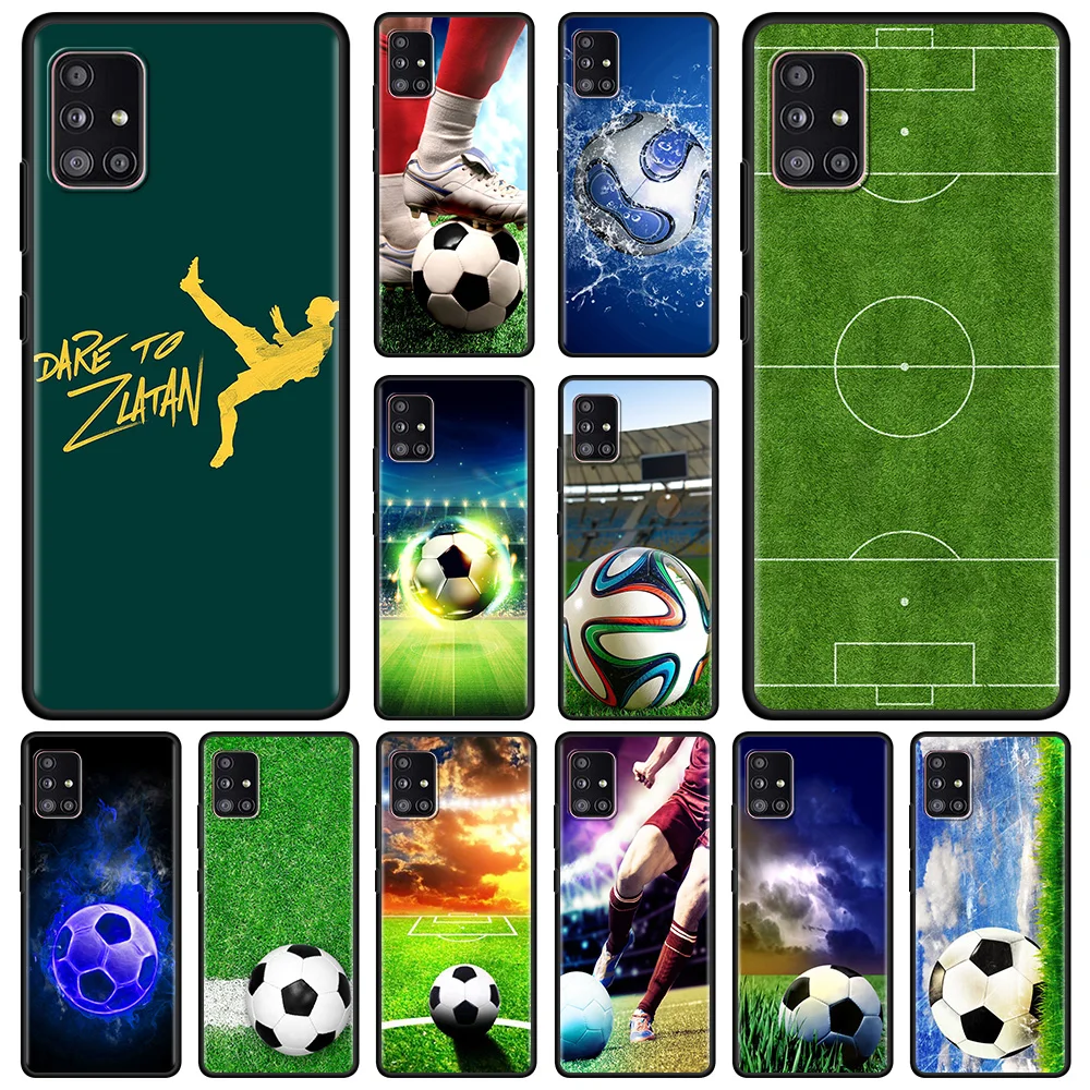 Black Case For Samsung A51 A21s A71 A12 A31 A52 A41 A32 A02 A11 Cover For Galaxy A72 A32 A42 A01 A91 A21 Football Soccer Ball