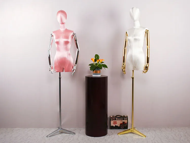 New Style Women Clothing Half Silk and Satin Gold Women Mannequin Customized