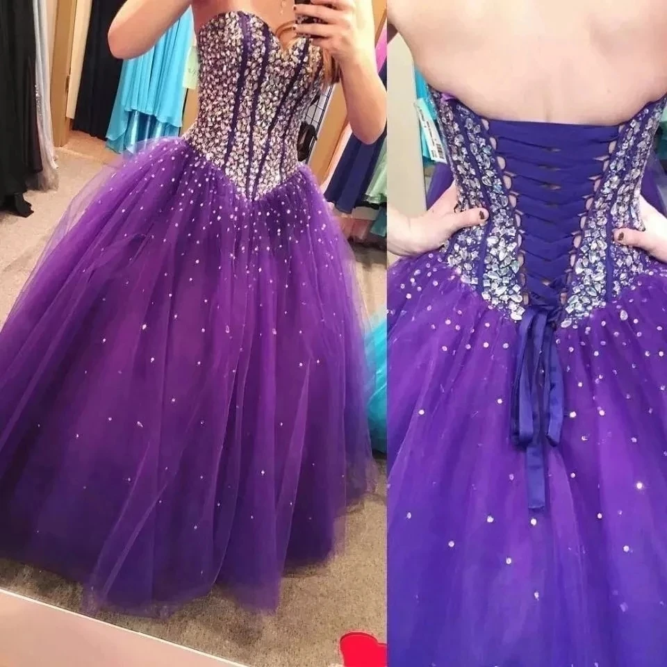 

ANGELSBRIDEP Purple Sweetheart Ball Gown Quinceanera Dresses Vestidos De 15 Anos Crystal Sparkly Formal Birthday Party Gowns