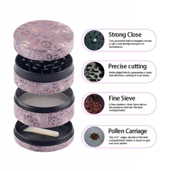 Pink Leopard Herb Tobacco Grinder Metal Spice Crusher Zinc Alloy Portable Miller Smoking Accessories Women Girls Gifts