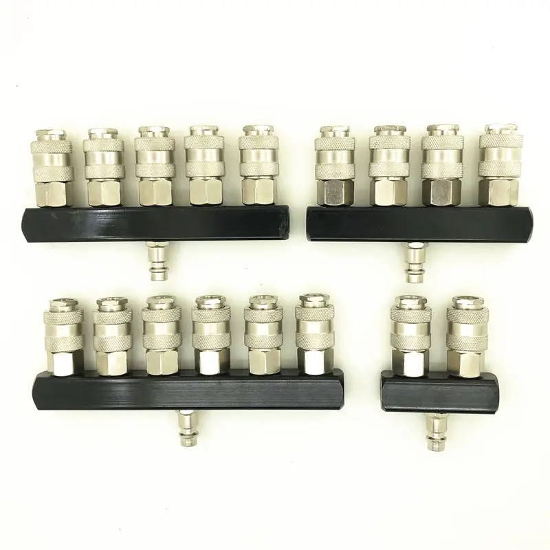 Pneumatic Fitting 4 WAY Manifold Quick Connector European Type Air Compressor Air Hose Hardware Tools 1/4\'\'NPT Quick Couplers