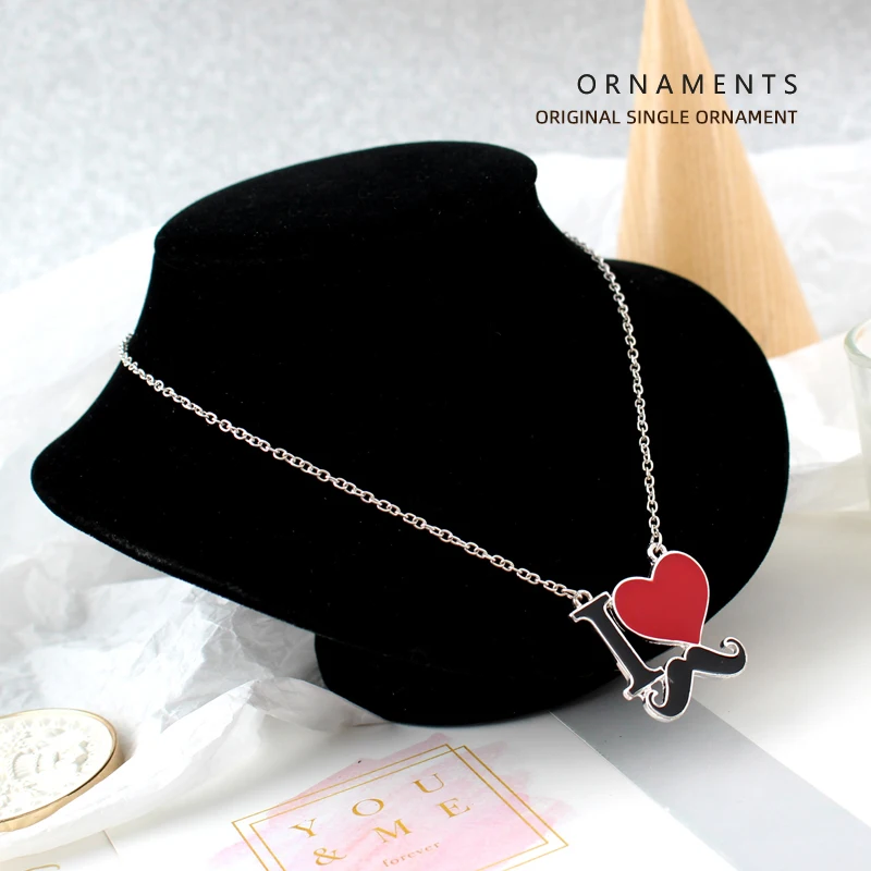 2024 New Fashion Jewelry Silver Color Enamel I Love Mustache Heart Necklaces For Women Girl Best Friends Necklace Gift