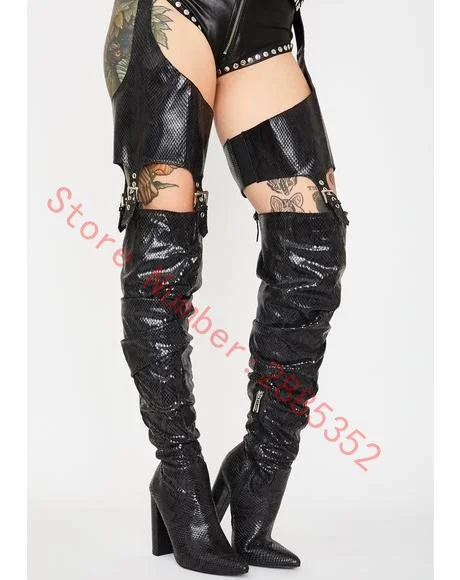 

2021 Fashion Women's Over the Knee Stiletto High Heel Boots Pointed Hollow Boots Fluorescent Green Ladies Thigh High Belt Boots
