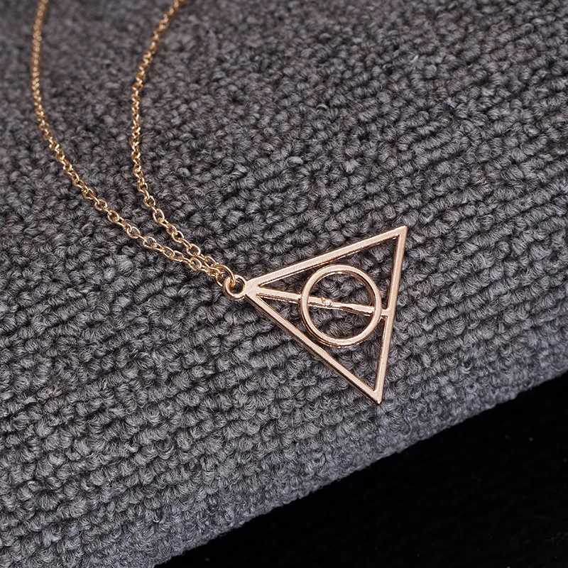 Hot Sale New Harried Movie Deathly Hallows Pendant Necklace Trendy Jewelry Long Chain 3 Colors Gift Girl Women Cosplay Gift