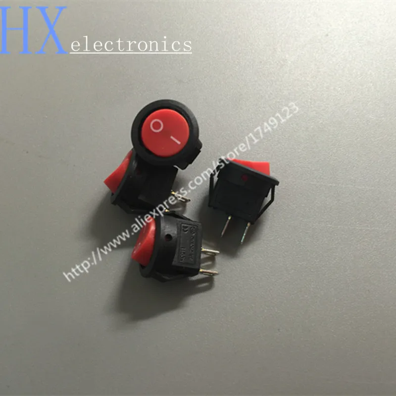 200PCS 15MM Round Red Head KCD1-2 Ship Mini Rocker Switch 3A250V 2Feet 2Files