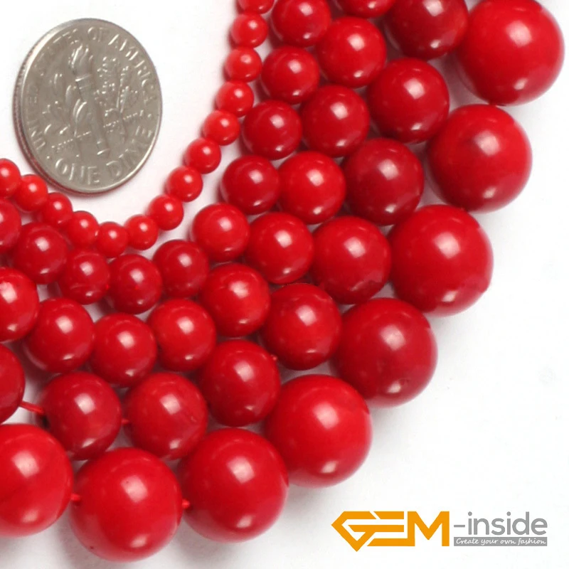 Gem-inside Round Red Coral Beads Natural White Coral Beads Color DIY Loose Beads For Jewelry Making Strand 15 Inches !