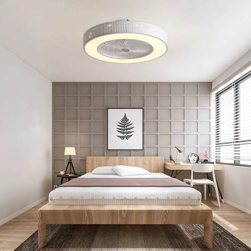 OUKANING LED Ceiling Fan Lamp W/ Timing function, 3 Color Temperature Dimmable 3 Wind Speed Light Fixture for Bedroom