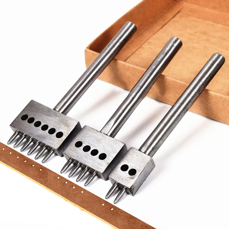 2/4/6 Prong 4/5/6/8mm Hole Punch Spacing Round Leather Punching Tool DIY Handmade Stitched Porous Circular Cut Row Punch