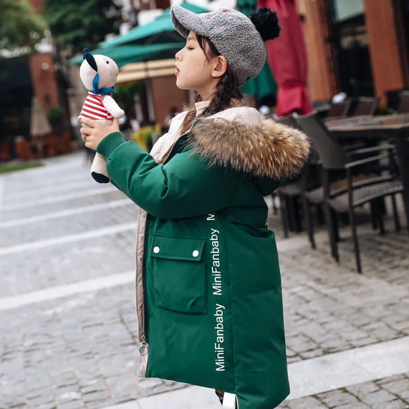 2024 New Winter Warm Girls Long Jacket Fashion Fur Collar Hooded Teen Girl Parka Coat Snowsuit Children Outerwear Clothing 4-13Y