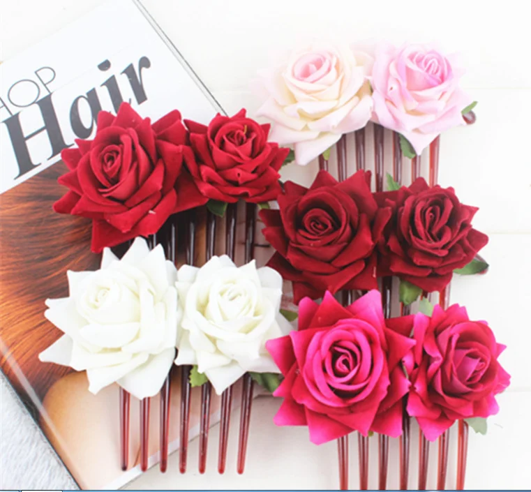 Freeshipping 50pcs/lot Rose Headwear Artificial Headdress Artificial Flower Hair Comb Hair Accessories 5 colors available