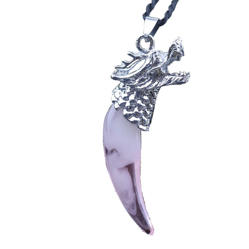 2019 Gothic Chunky Punk rock Statement Necklace Brave Men resin  Wolf Tooth Spike Pendant Necklace Women goth Jewelry Gift