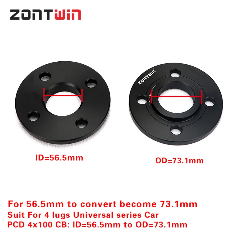 2Pieces 3/5/8/10/12mm Wheel Spacers Conversion Adapters PCD 4x100 CB ID=56.5mm to OD=73.1mm suit for 4 lugs Universel Car