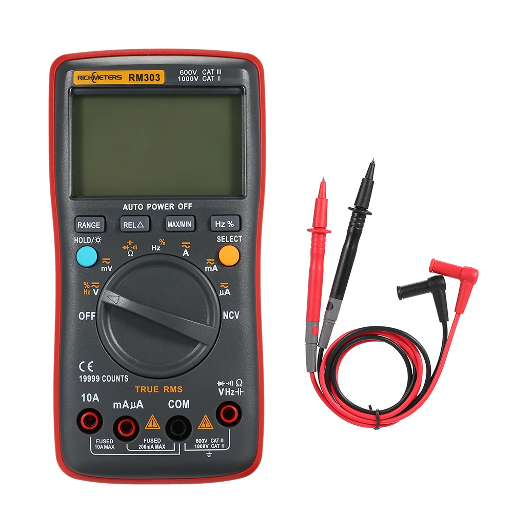 

Digital Multimeter Tester RM303 True-RMS 19999 Counts Multimetro Auto Rang AC/DC Voltage Ammeter Current Ohm Transistor Tester