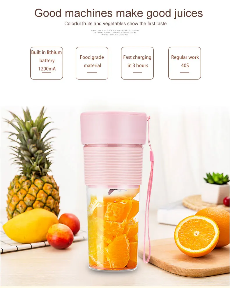 4-Blade Wireless Portable USB Rechargeable Mini Handy Fruit Blender Electric 300ml Mixer Household Extractor Juicer Cup Kit