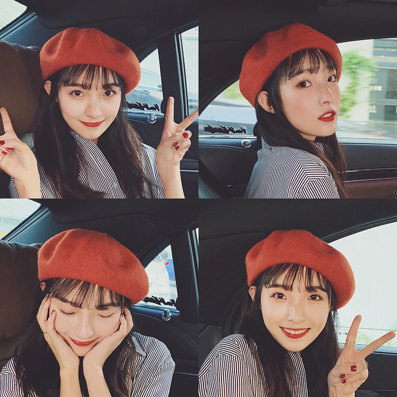 Ladies Solid True Wool Beret for Women Autumn Winter Artist Beret femme Elegant French Hat Bright Red Yellow Pink Girls Berets