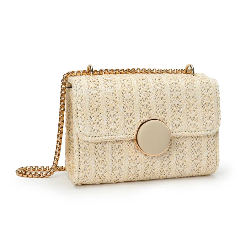 2024 new women\'s messenger bag summer straw woven Beach bag for ladies chain small shoulder bags bolsa feminina Beige handbag