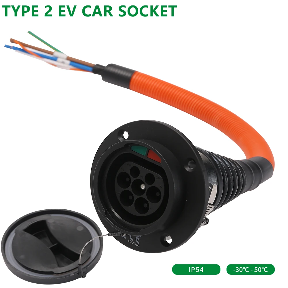 IEC 62196 Type 2 EV Car Side Socket EVSE 16A 32A Electric Car Charging Socket With 50Cm Cord European Standard