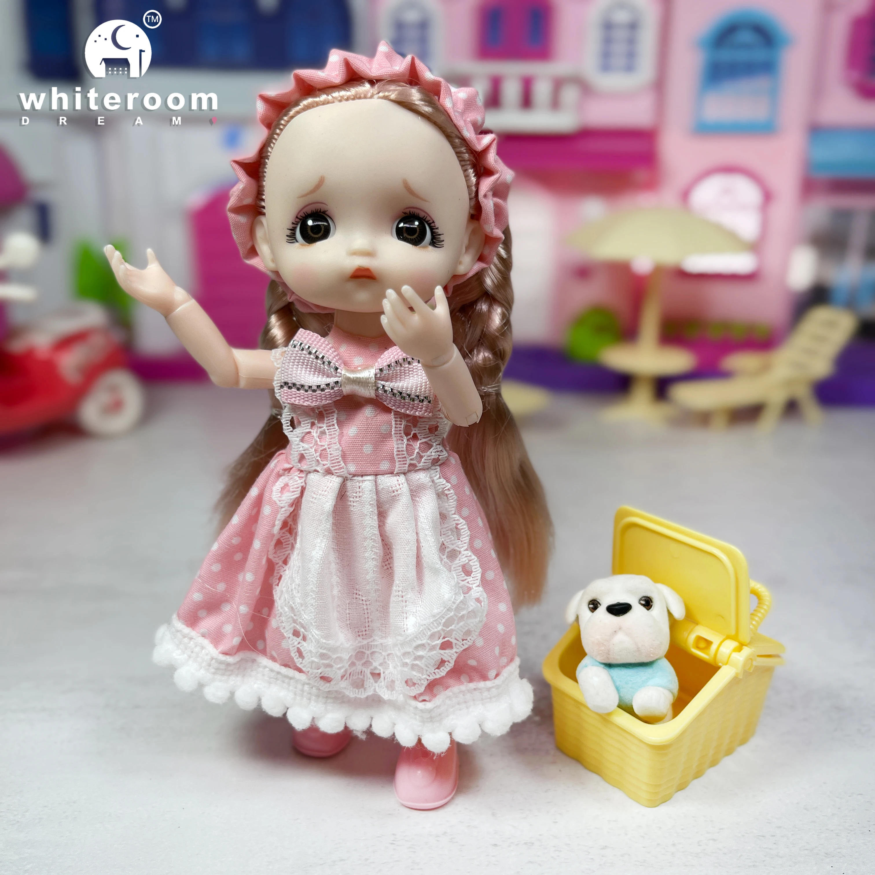 1/12 Dimple Smile BJD Doll Little Girl Boy 6 Inches Clothes Dress Accessories Gifts 17cm 13 Moveable Joint  Cute Round Face Toys