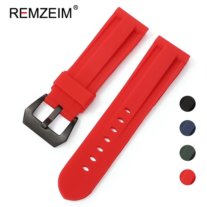 REMZEIM Soft Silicone Sport Watchband Red Black Blue Green Men Women 22mm 24mm 26mm Replacement Band Strap Watch Accessories