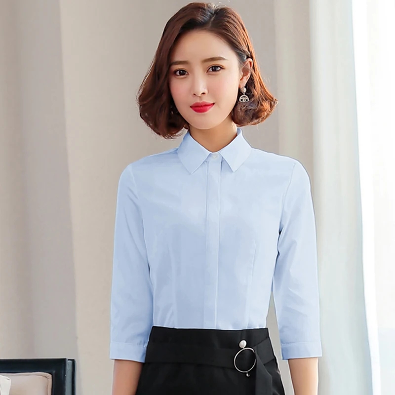 New Styles 2021 Summer Half Sleeve Blouses Shirts Elegant Blue for Women Business Work Wear Female Tops Clothes Burgundy