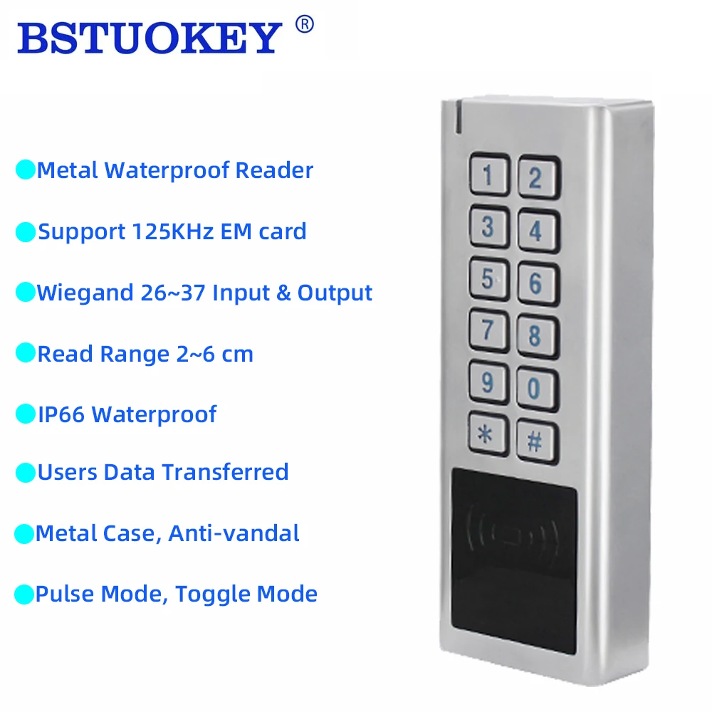 

Waterproof Door Access Control ID Card Reader Password Keypad Reader Wiegand 26-37 ID IC Swiping Card Access Controller