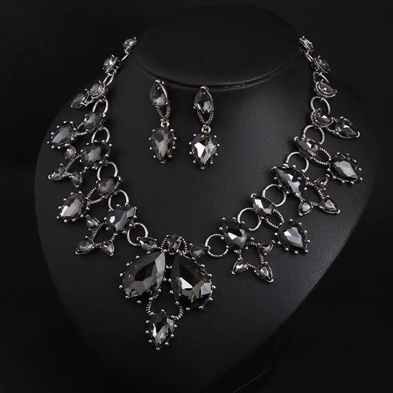 Luxury Statement Crystal Jewelry Sets Necklace Earring for Women Dinner Accessories Trendy Bride Wedding Banquet Gift Wholesale