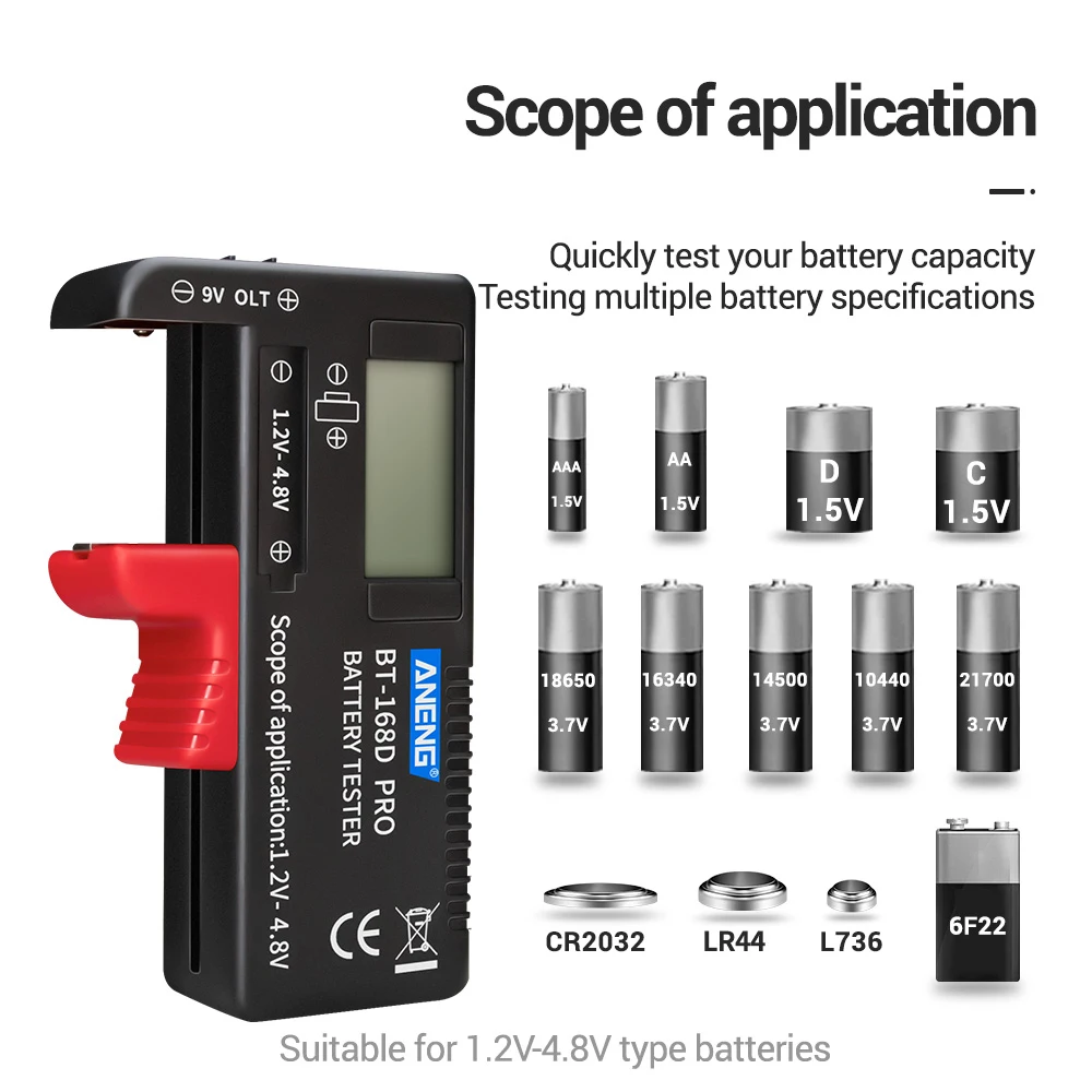 BT-168 BT-168PRO Digital Battery Capacity Tester for 18650 14500 Lithum 9V 3.7V 1.5V Cell C D Batteries Tester