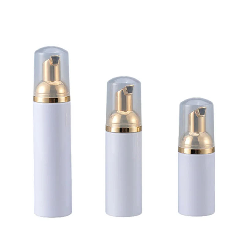 

10pcs White Plastic PET Cosmetic Packaging Containers Gold Foam Pump 30ml 50ml 80ml Empty Refillable Foaming Packaging Bottles