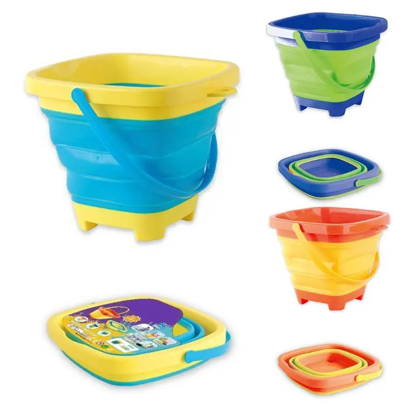 Portable Children Beach Bucket Sand Toy Foldable Collapsible Plastic Pail Multi Purpose Summer Party Playing Storage