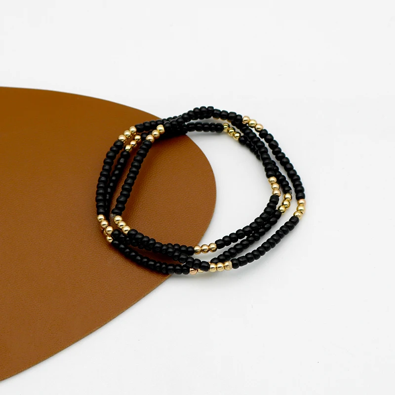 Three Set Black Beads Bracelets For Women Elastic Beaded Bracelet Fashion New Design Jewelry Trendy Basic Accessorries 2021139