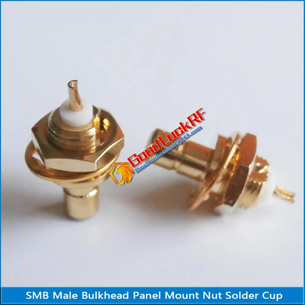 10X Pcs/lot Brass RF Connector SMB Male Jack With O-ring Bulkhead Panel Deck Nut GOLD Plated Straight Solder Coaxial