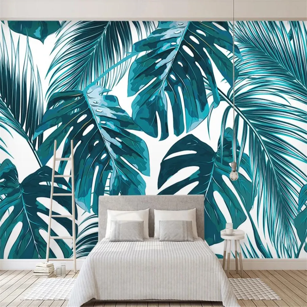 

Milofi custom 3D wallpaper mural small fresh tropical plants turtle leaves background wall used for living room bedroom decorati