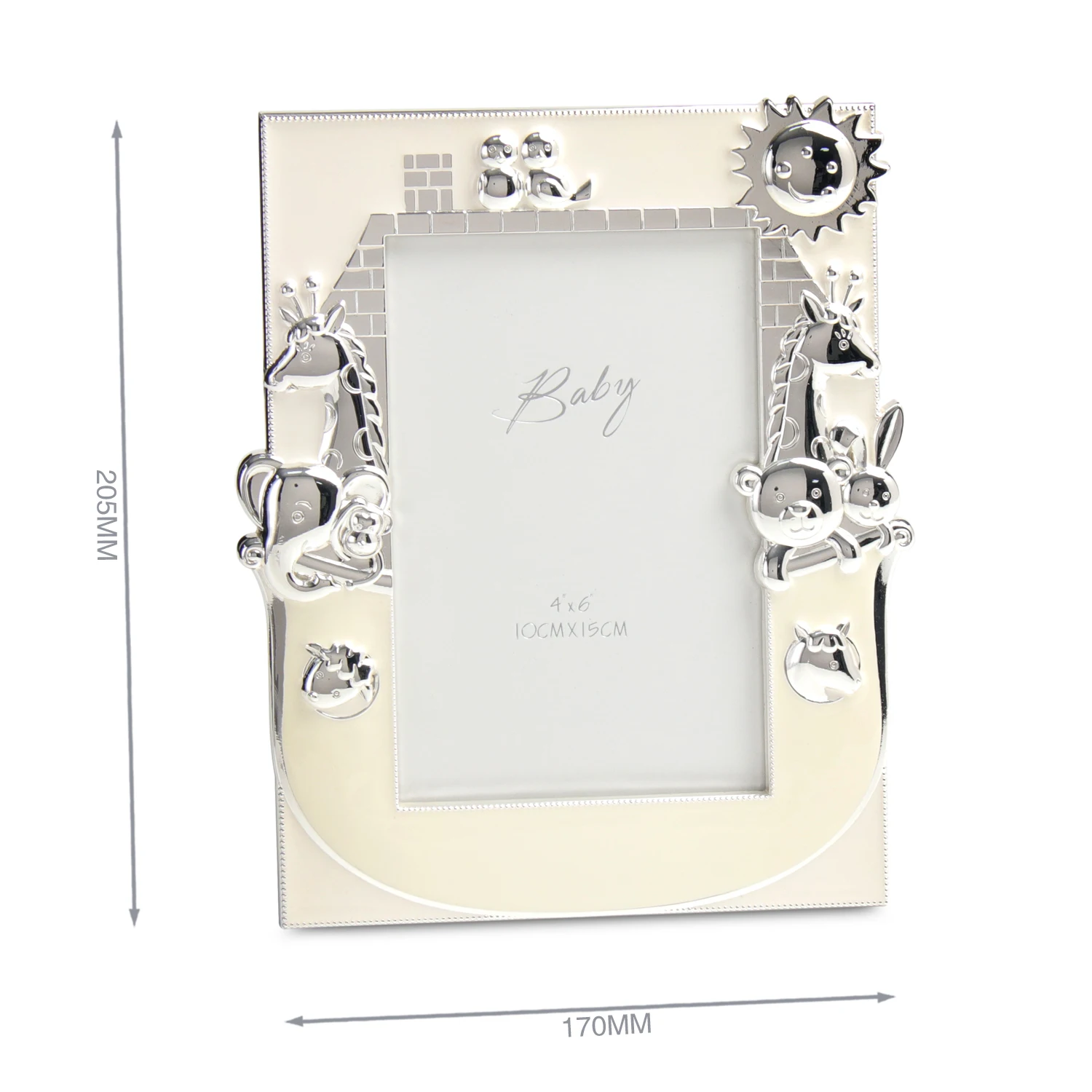 Tabletop Baby Picture Frame METALLIC ZINC alloy silver  4”x6” Picture Frame