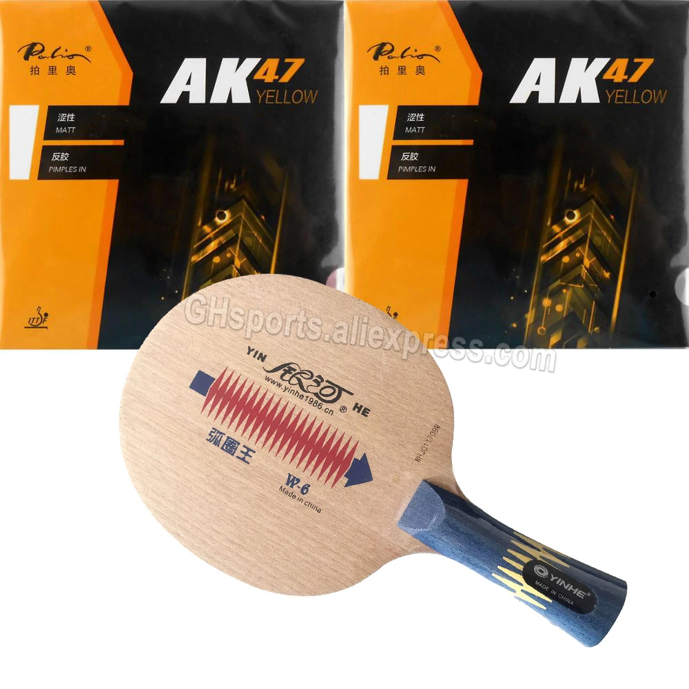 

Pro Table Tennis PingPong Combo Racket Yinhe W-6 Blade with 2x Palio AK 47 YELLOW Matt Rubbers Shakehand long handle FL