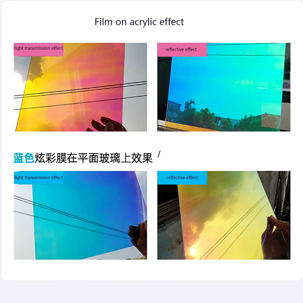 HOHOFILM 68cmx50cm Rainbow Window Film Iridescent self Adhesive Dichroic iridescent Film House/office/Store/market GLASS Sticker