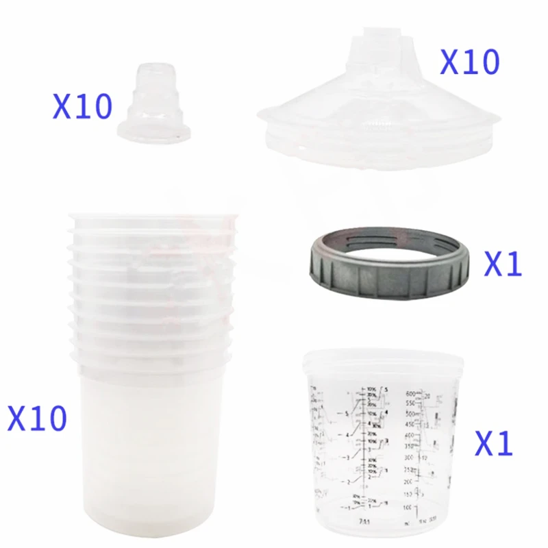 10pcs Bulk Sale Spray Gun Paint Tank Spray Gun Mixing Cup 165/400/600ml Disposable Measuring Cup Type H/O Quick Cup