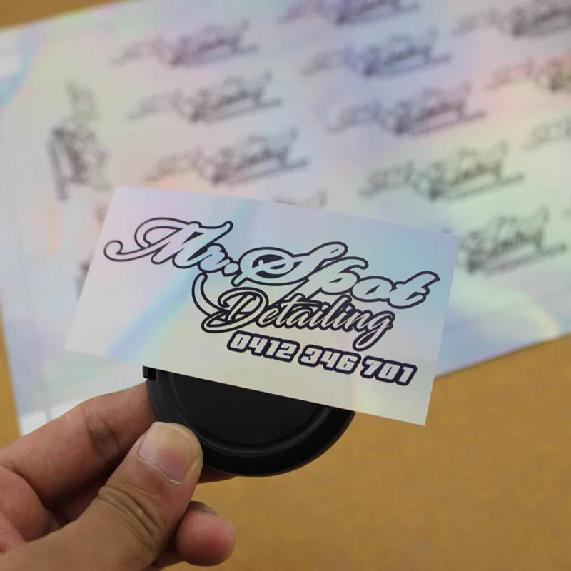 Aangepaste Logo Gemaakt Label Holografische Sticker Regenboog Effect Custom Hologram Sticker Label