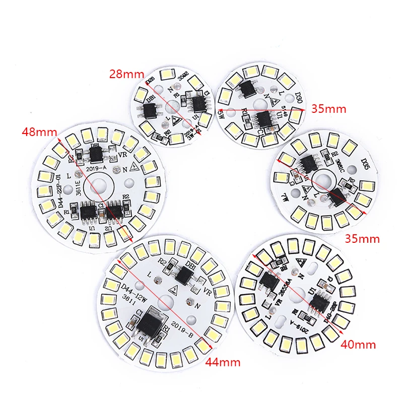 220V LED Bulb Patch Lamp SMD Plate Circular Module Light Source Plate For Bulb Light 28/30/35/40/44/48mm