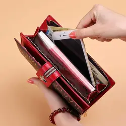 New Fashion leather women's wallet long anti-theft brush zipper button Coin Purse multi card seat large capacity women's handbag