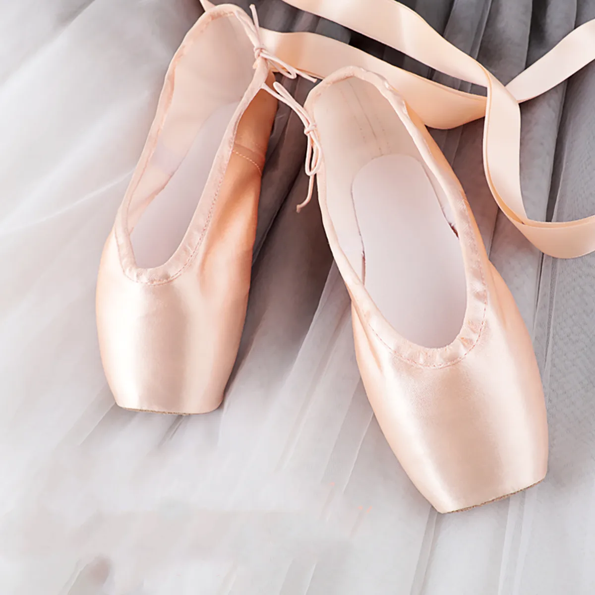 Professional Ballet Dance Pointe Shoes Champagne Leather Satin Breathable High Elastic Wear-resistant Ballerina Dance Shoes